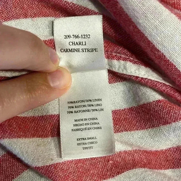Rails Shirt Button Down Long Sleeve Top Pink Red Striped Linen Blend Coastal XS - Picture 12 of 13